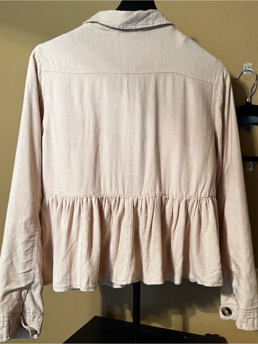 MIAMI Women Large Cotton Linen Jacket Beige Peplum Utility Button Front Shacket - Picture 7 of 9
